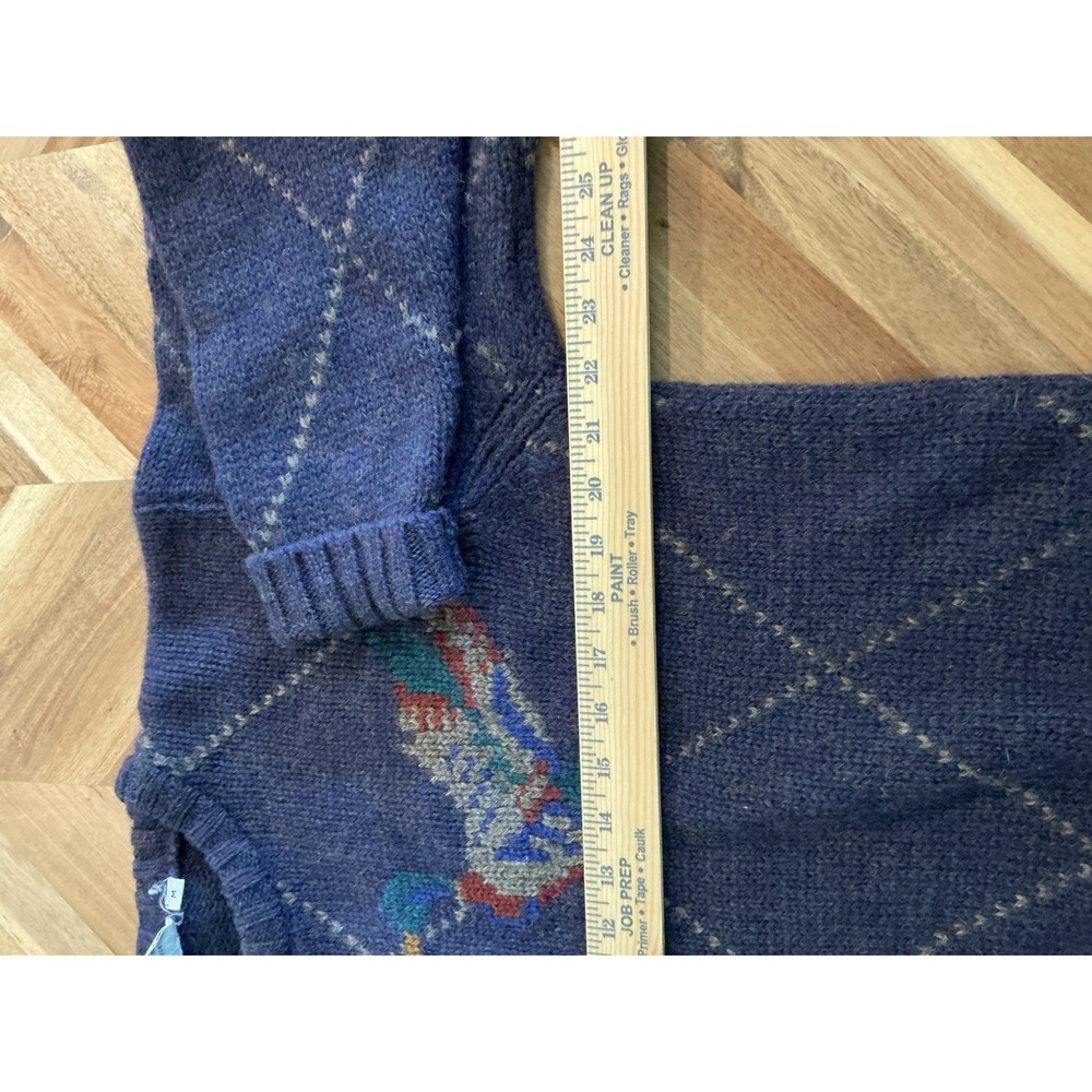 Vintage 100% Wool Argyle Sweater With Duck‎ Mallard Navy Blue Hong Kong - Picture 9 of 9